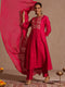 Janasya Women's Pink Silk Blend Yoke Embroidered A-line Kurta Set